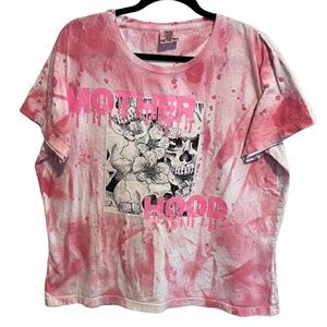 Comfort Colors- 100% Cotton Pink Mother Hood Graphic Grunge Tie Dye T-shirt, 2XL